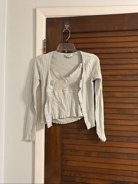 Women’s Cream Striped Cardigan and Tank Set